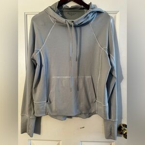 ATHLETA Retro Lightweight Gray Striped Hoodie Kangaroo Pocket Polka Dot MED NICE